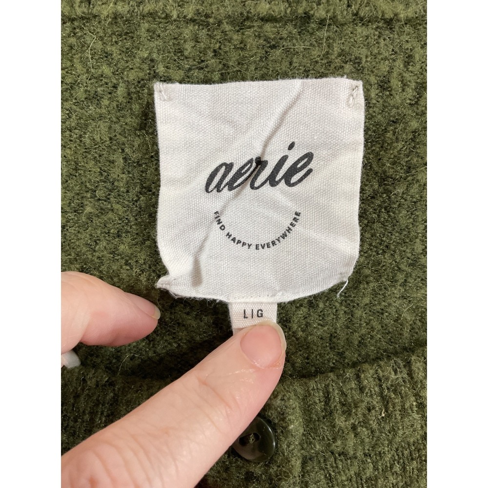 Aerie Women Moss Green Alpaca Wool Blend Button Crop Cardigan Sweater L #751 - Picture 2 of 8